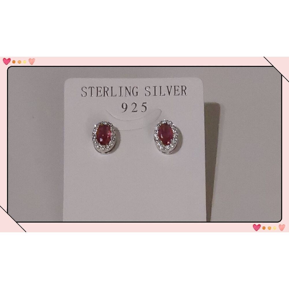 Gorgeous New 3 Ct. Lab Created Ruby & White Sapphire Oval HaloβEarrings~925 SS